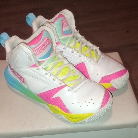 Moolah Girls High-Top Sneakers - White, Pink, Yellow Size 6.5y - Picture 2 of 11